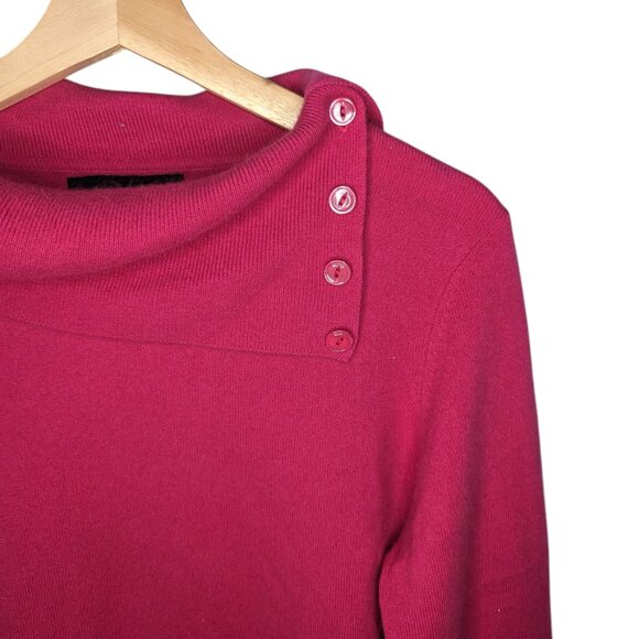 100% Cashmere Jones New York Womens Large Pink Cowl Neck with Buttons Sweater - Picture 2 of 6